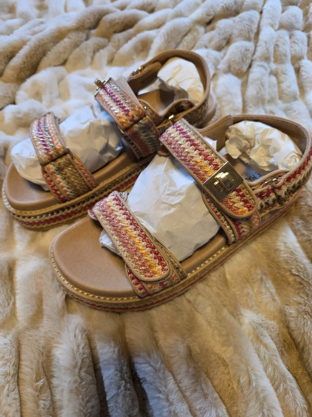Steve Madden Big Mona Multicolor Raffia Platform Strappy Sandals Size 10